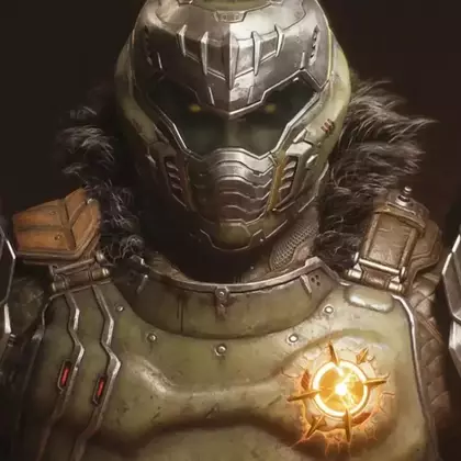 Emily The Engineer cosplays as Doom Slayer from Doom: The Dark Ages
