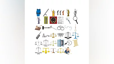 Set of vector pictures, symbols of justice